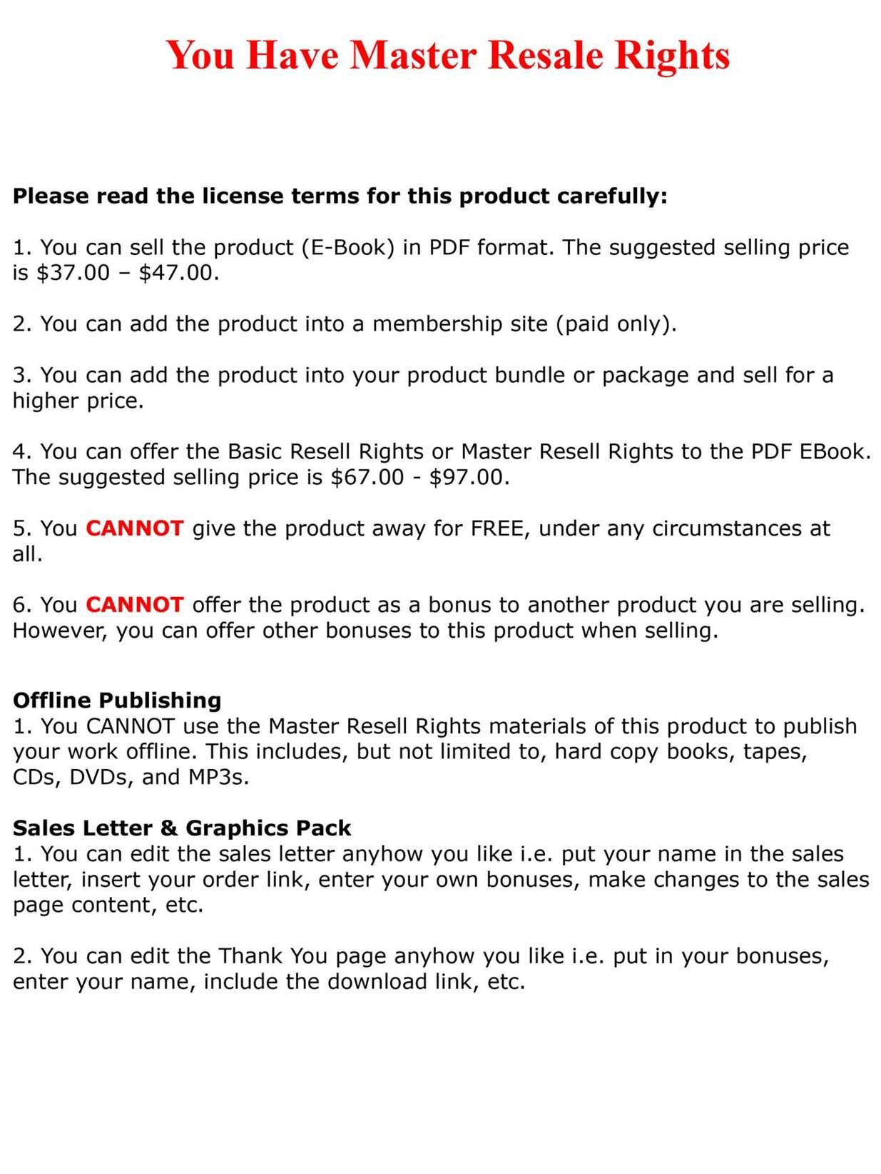 Online Marketer Cheat Sheet - Master Resale Rights - PDF Ebook - Instant Download