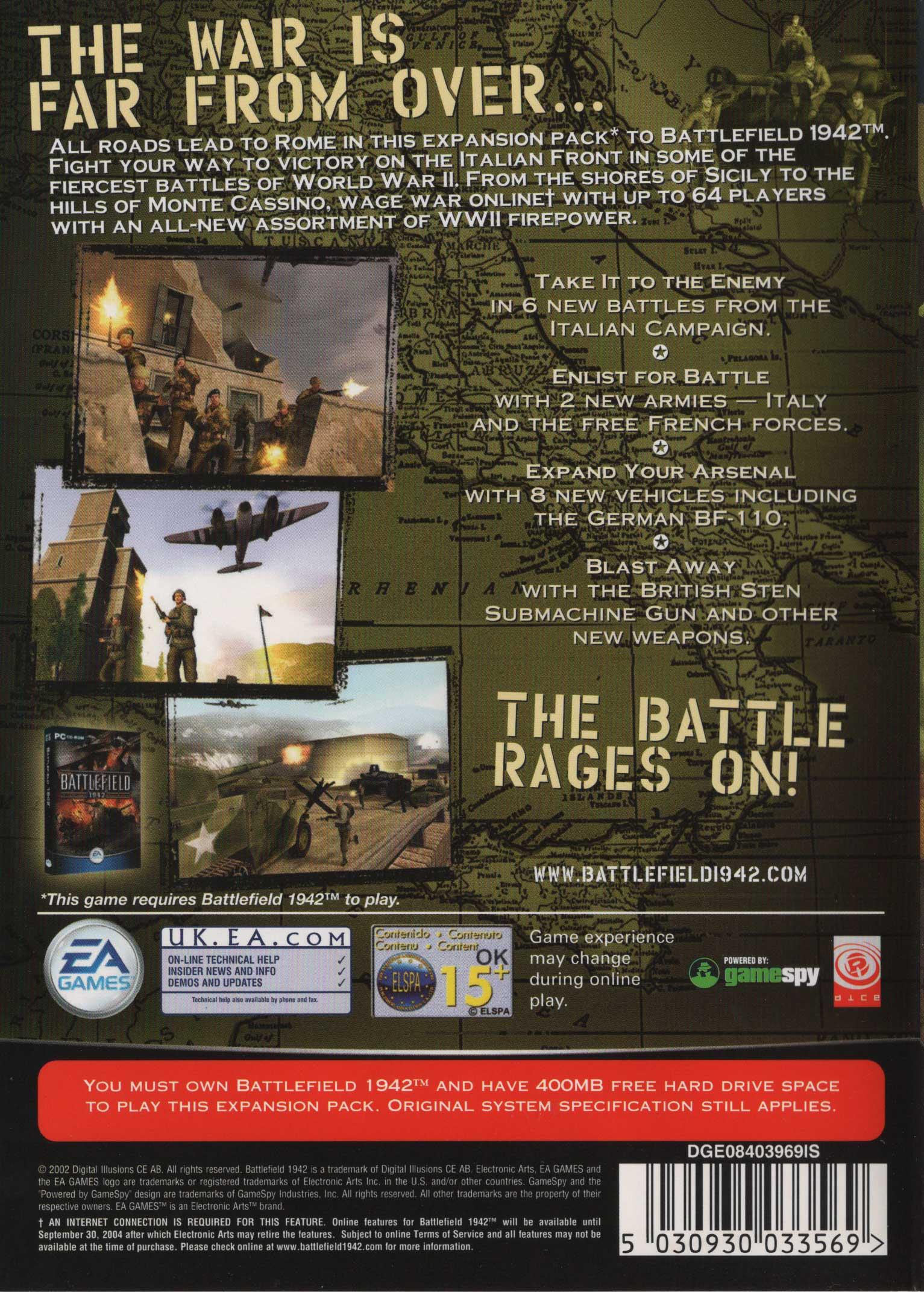 Expansion Pack Battlefield 1942 Road To Rome - Classic Windows PC Game