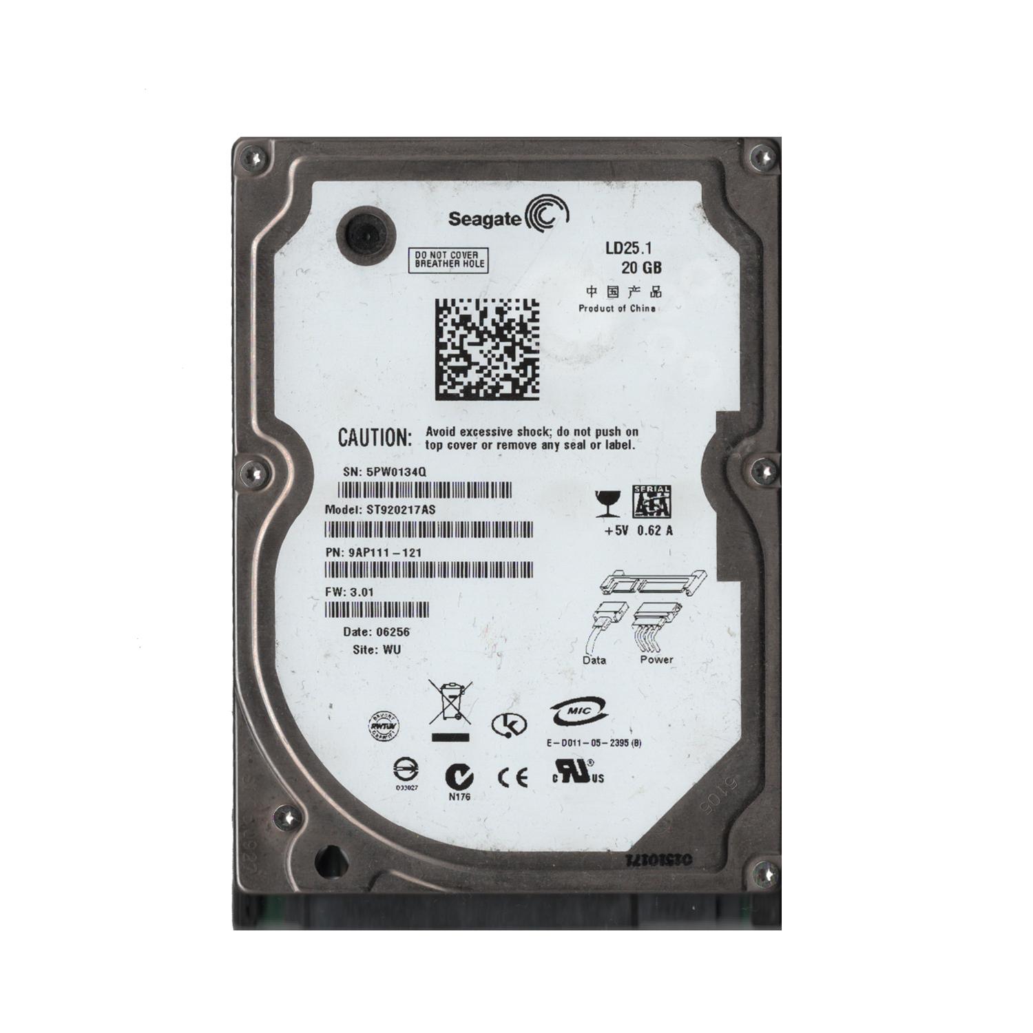 Seagate LD25 Series 20 GB, 5400 RPM, 2.5 inch HDD (ST920217AS) - Tested & Reliable Preowned Drive