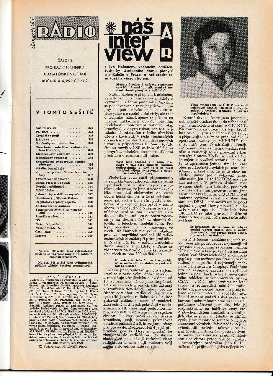 AmatÃ©rskÃ© Radio 9. ROÄŒNÃK XIX ÄŒÃSLO 9 1970 - Velmi dobrÃ½ stav s lehkÃ½mi znaÄkami a poÅ¡krÃ¡bÃ¡nÃ­m