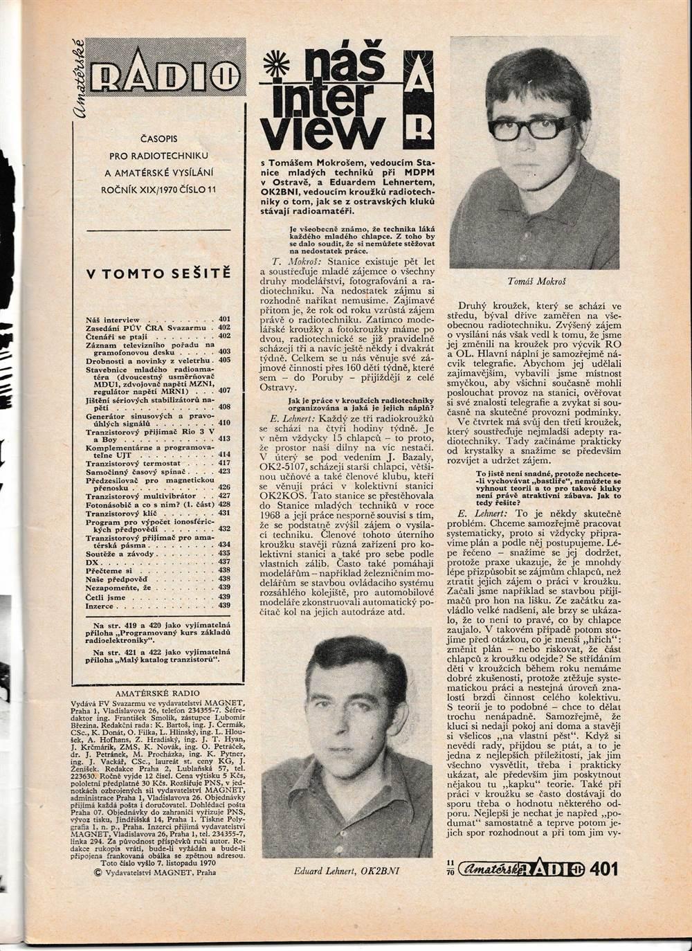 AmatÃ©rskÃ© Radio 11 XIX, ÄÃ­slo 12 roÄnÃ­k 1970