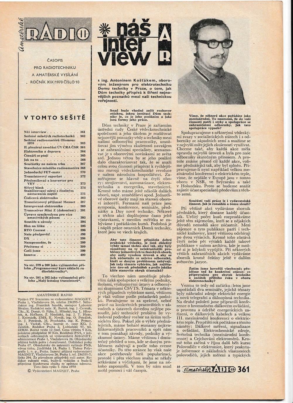 AmatÃ©rskÃ© Radio 10.  XIX ÄŒÃSLO 10 RoÄnÃ­k  1970