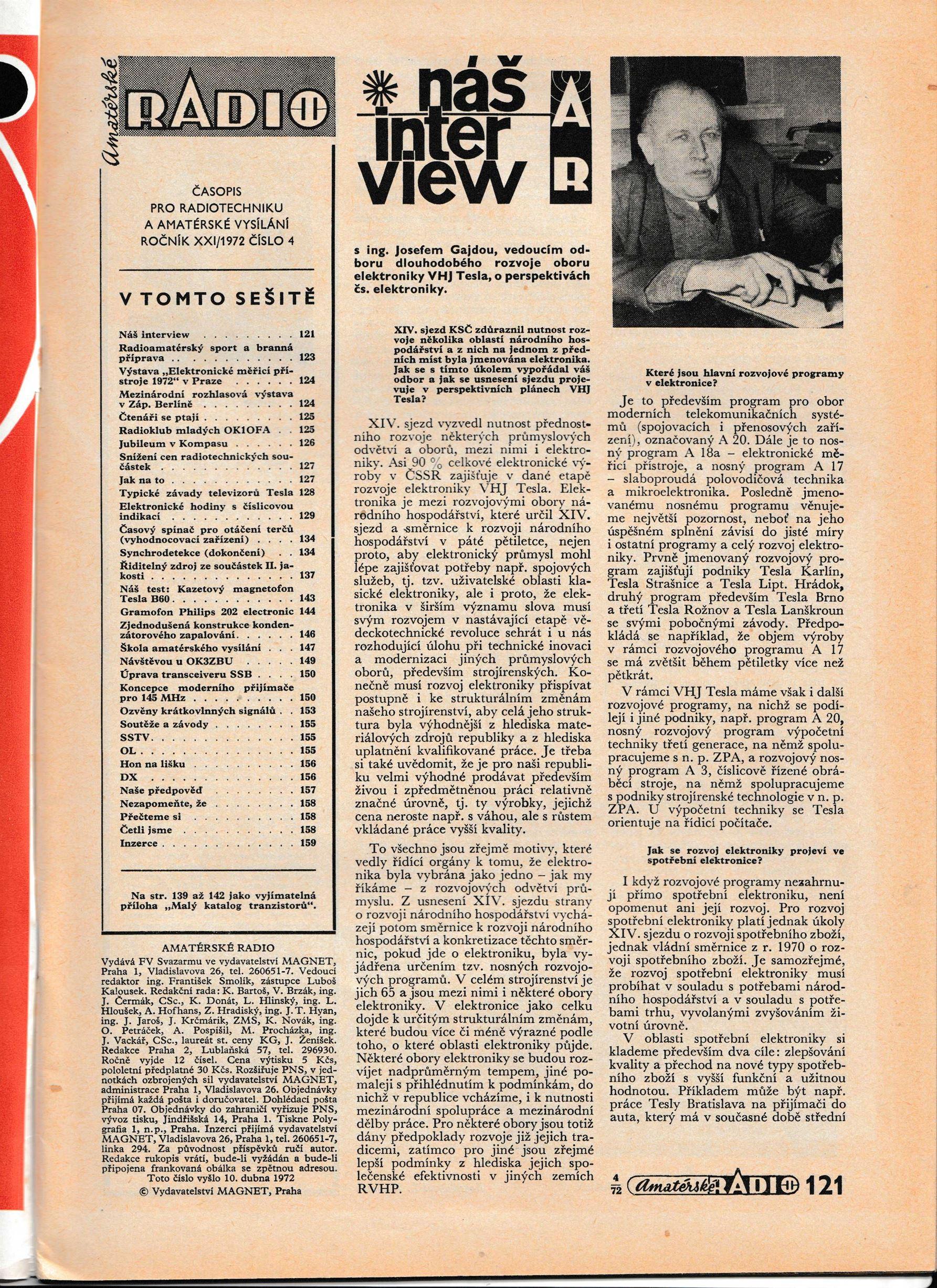 "AmatÃ©rskÃ© Radio" 4. ROÄŒNÃK XXI ÄŒÃSLO 4 1972 - VÃ½bornÃ½ stav