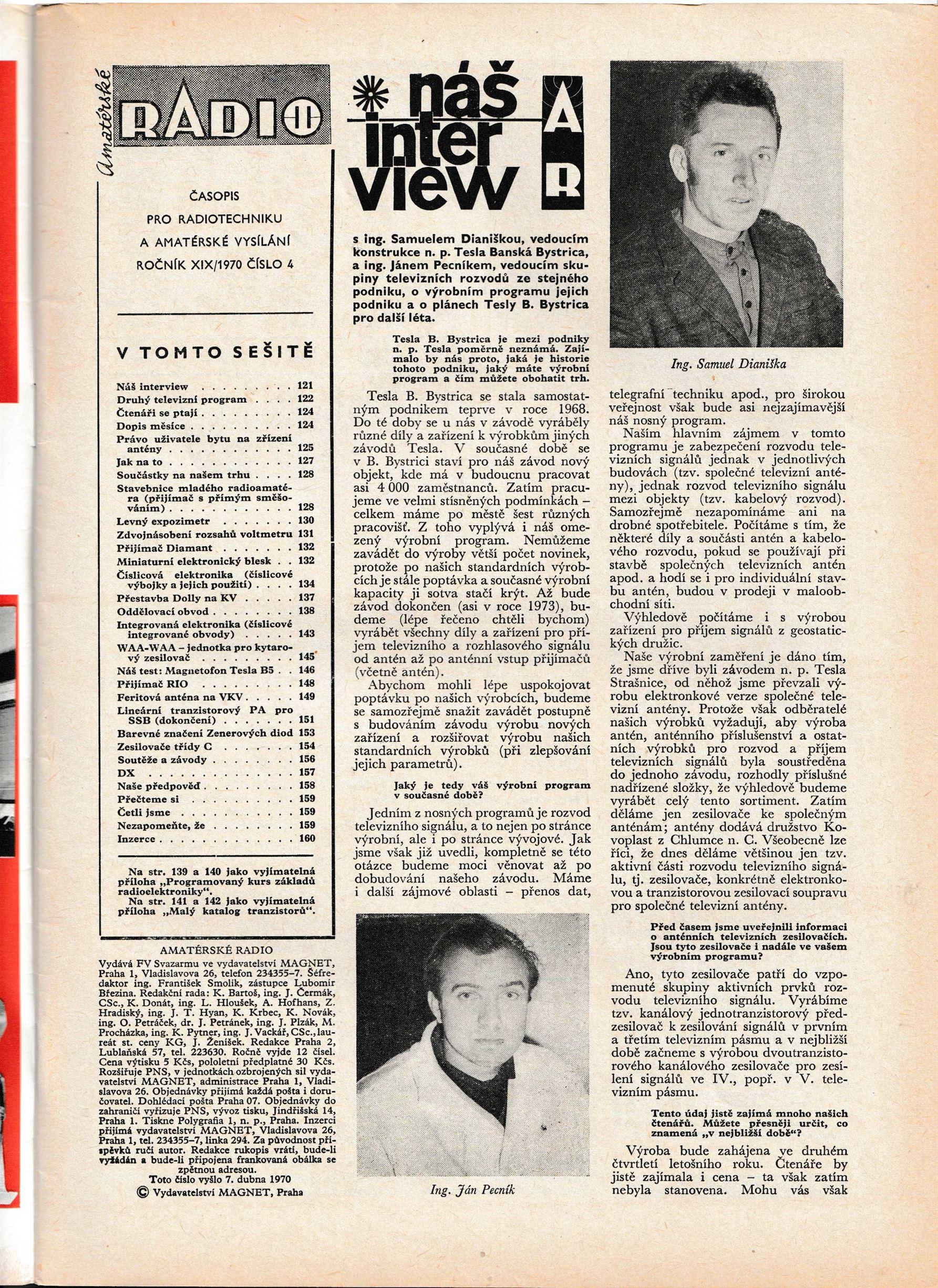 AmatÃ©rskÃ© Radio 4. ROÄŒNÃK XIX ÄŒÃSLO 4 1970 - VÃ½bornÃ½ stav s drobnÃ½mi znÃ¡mkami opotÅ™ebenÃ­