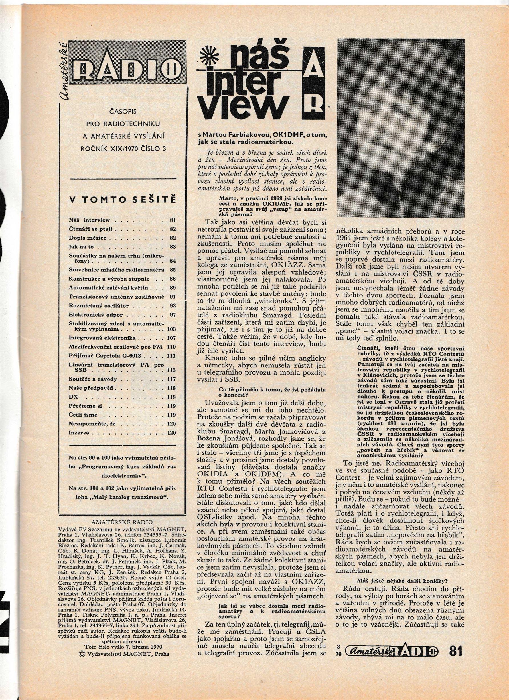 AmatÃ©rskÃ© Radio 3. RoÄnÃ­k XIX ÄŒÃSLO 3 1970 - VÃ½bornÃ½ stav s drobnÃ½mi znÃ¡mkami opotÅ™ebenÃ­