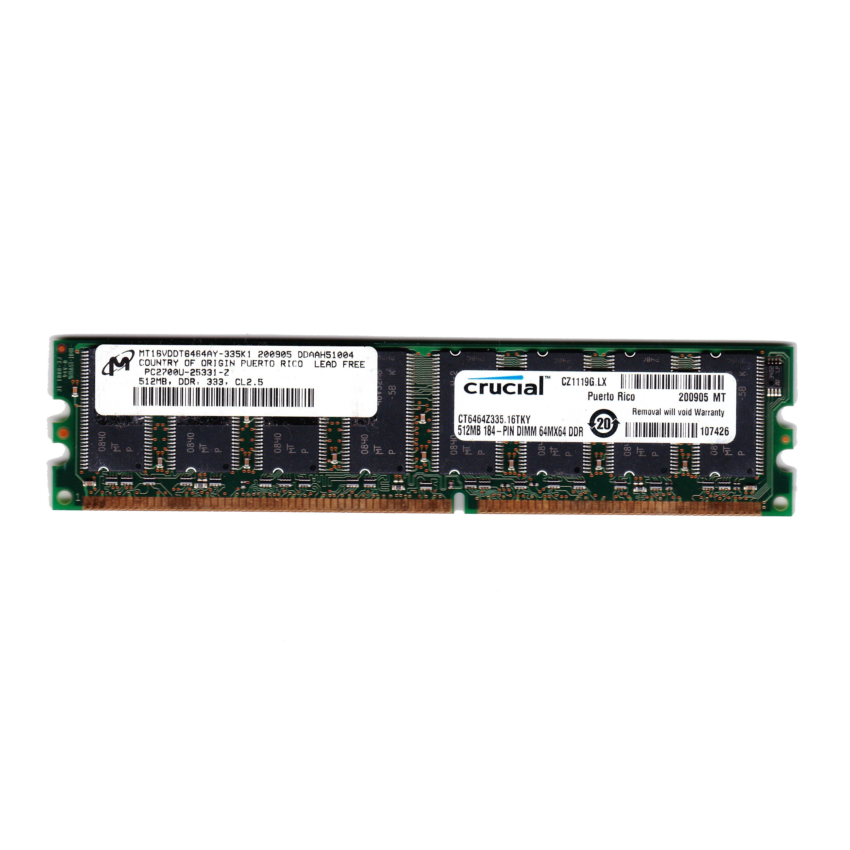 Untested CRUCIAL 512MB DDR 333 CL2.5 RAM - Upgrade Legacy Systems!