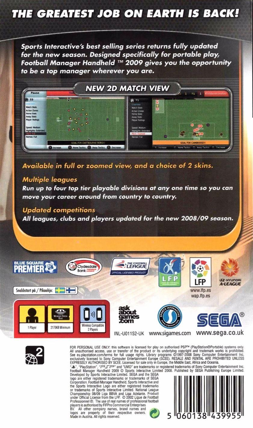 Football Manager Handheld 2009 (PSP) - UK Seller