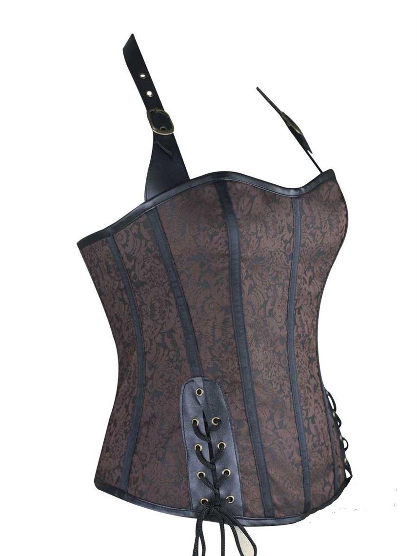 Sexy Brown halterneck Steampunk Gothic Corset. Spiral boning Support Underwear 