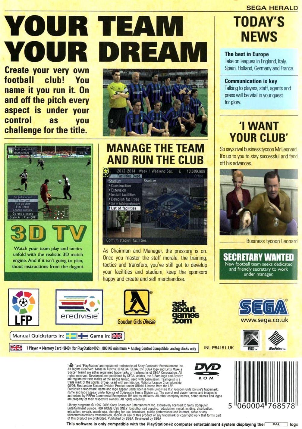 Lets Make A Soccer Team PS2 (PlayStation 2) - UK Seller