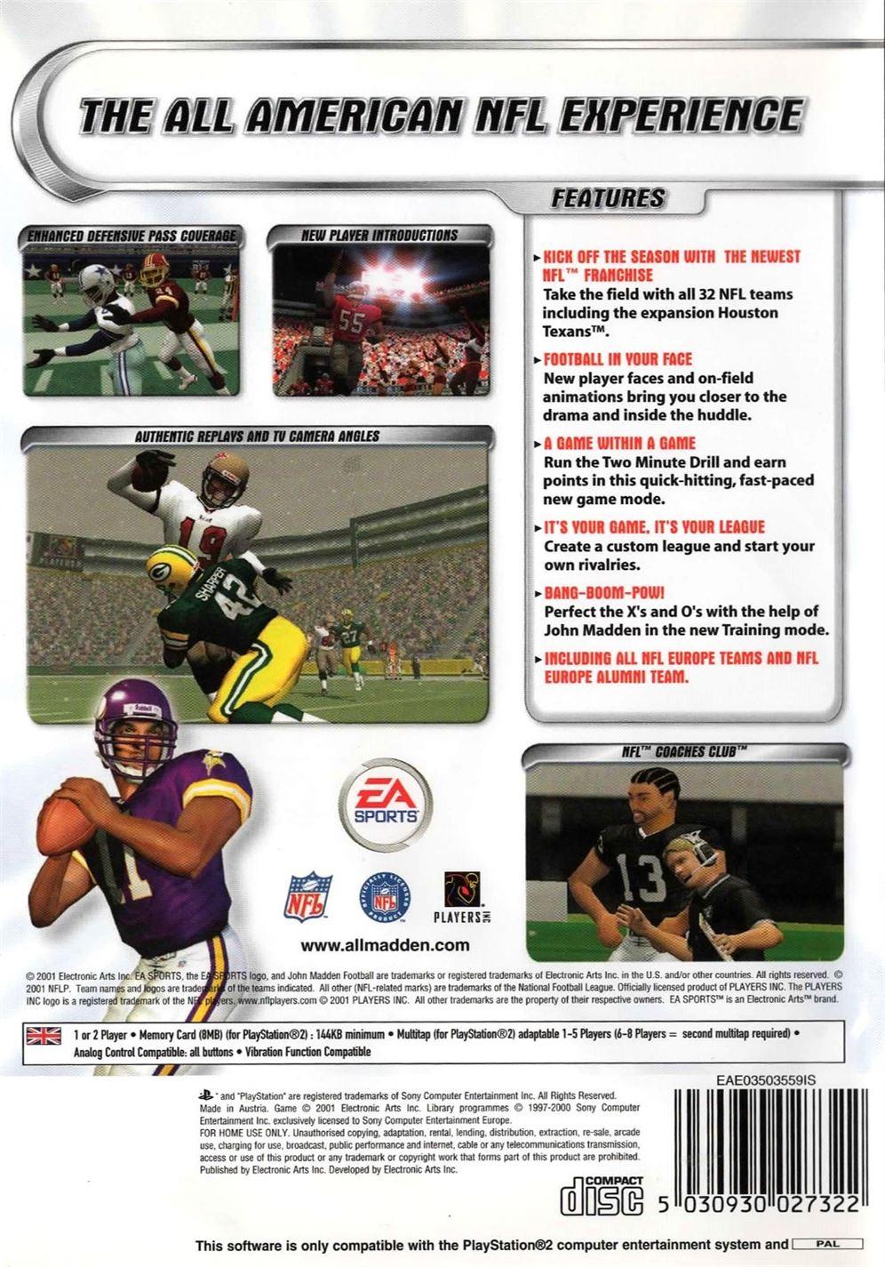 Madden NFL 2002 PS2 (PlayStation 2) - UK Seller