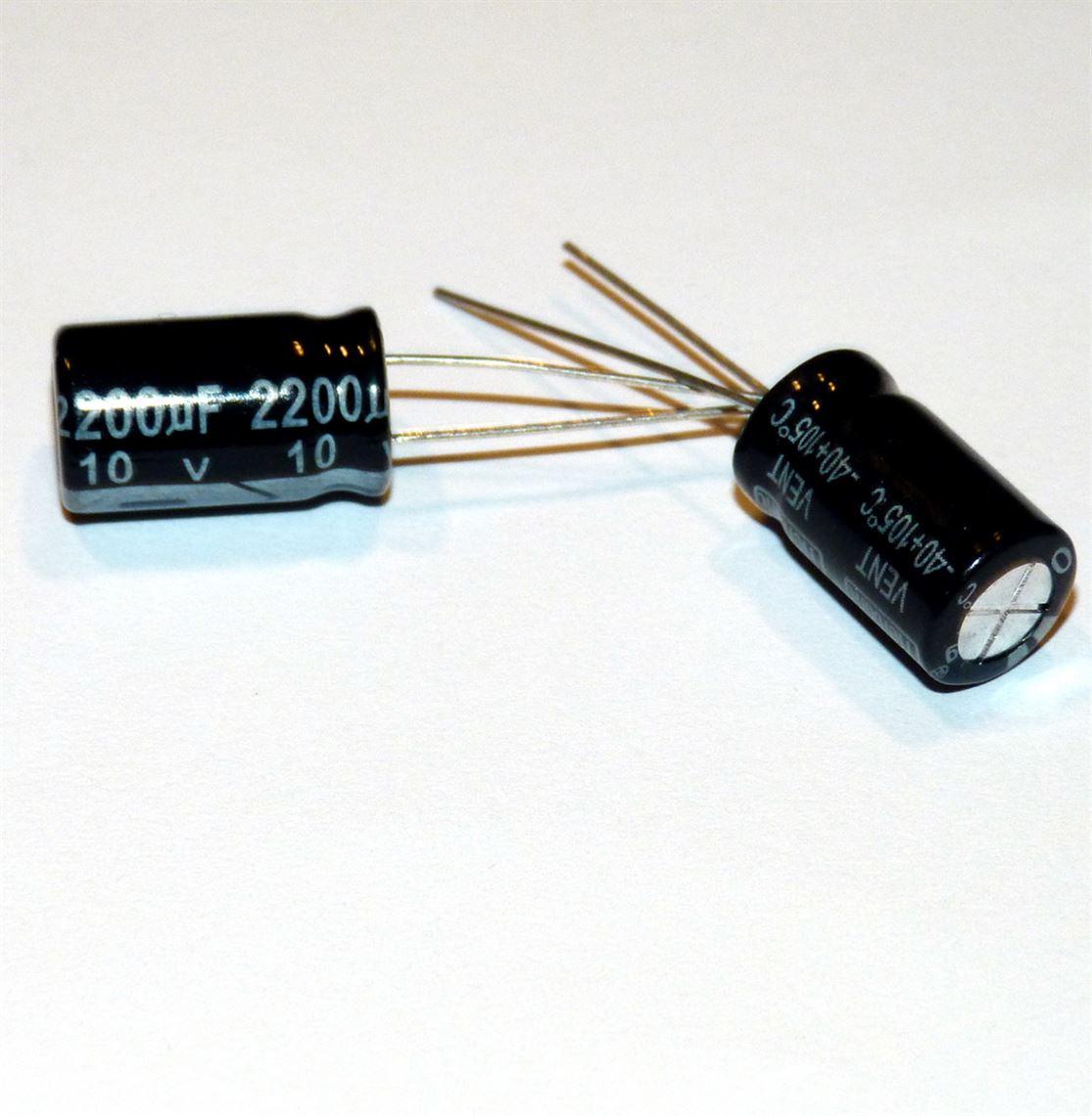 2 x 2200uF 10V Radial Lead Electrolytic Capacitor 10x17 mm - Free Shipping