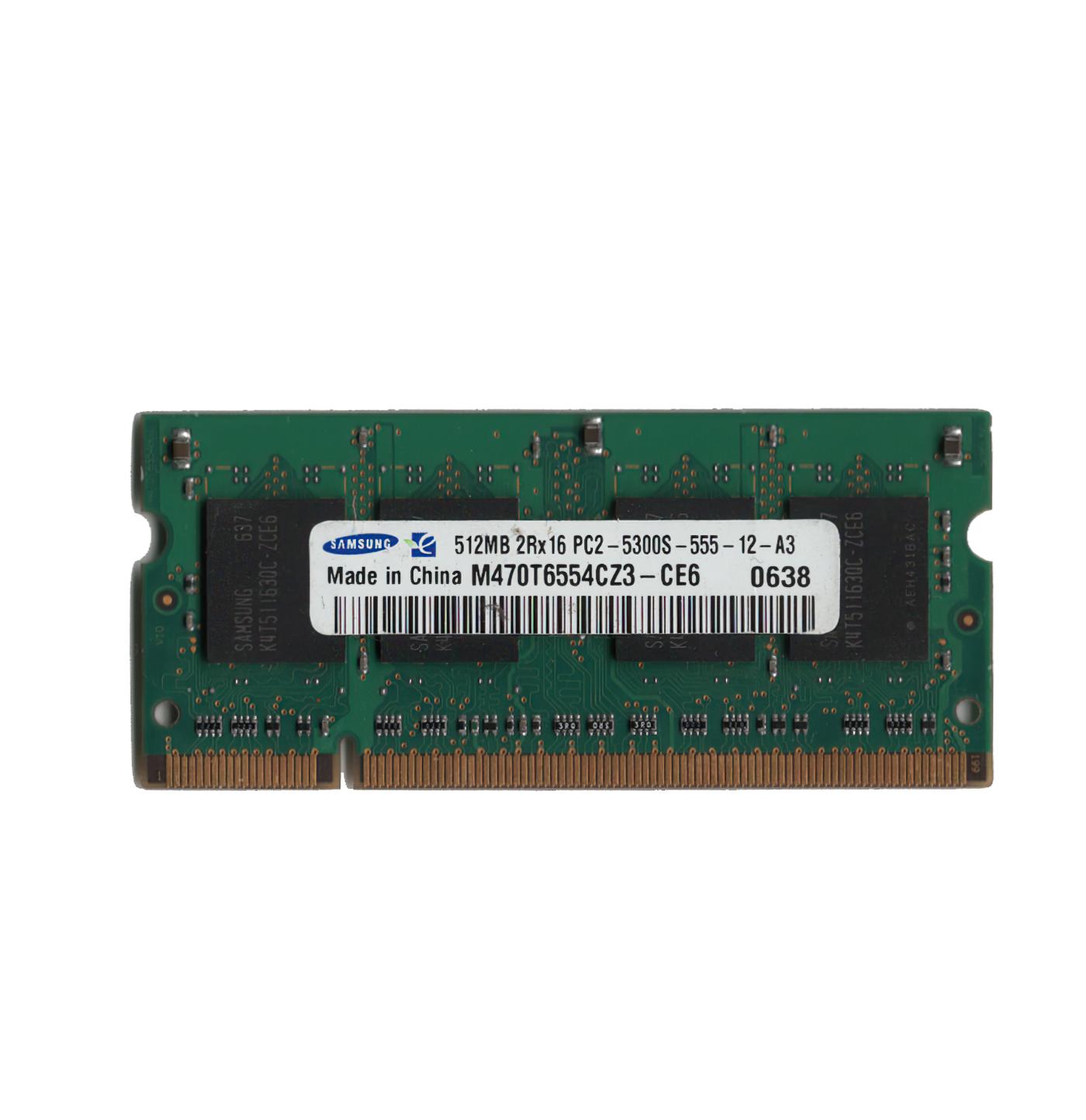Preowned SAMSUNG 512MB 2RX16 PC2-5300S-555-12-A3 Memory Module - Untested