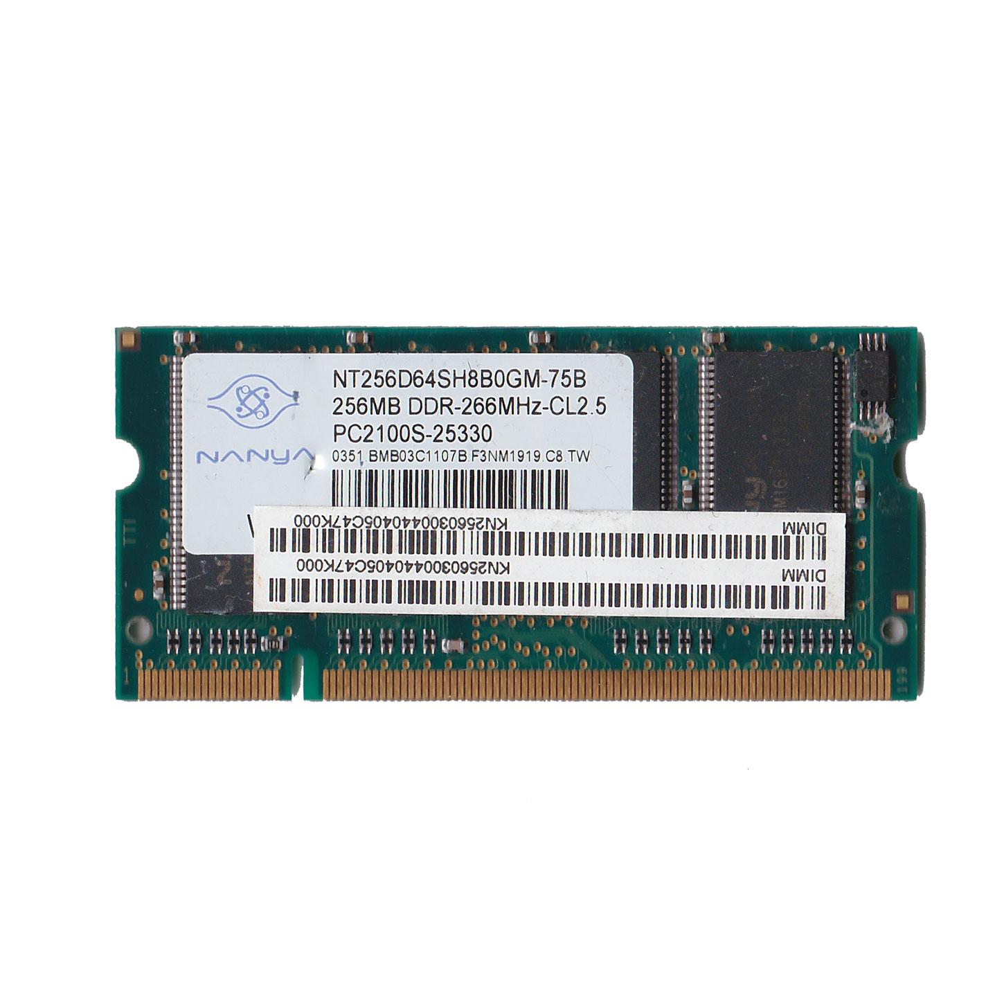 Preowned NANYA 256MB LAPTOP RAM DDR-266MHz-CL-2.5 PC2100S-25330 Memory Module (Untested)