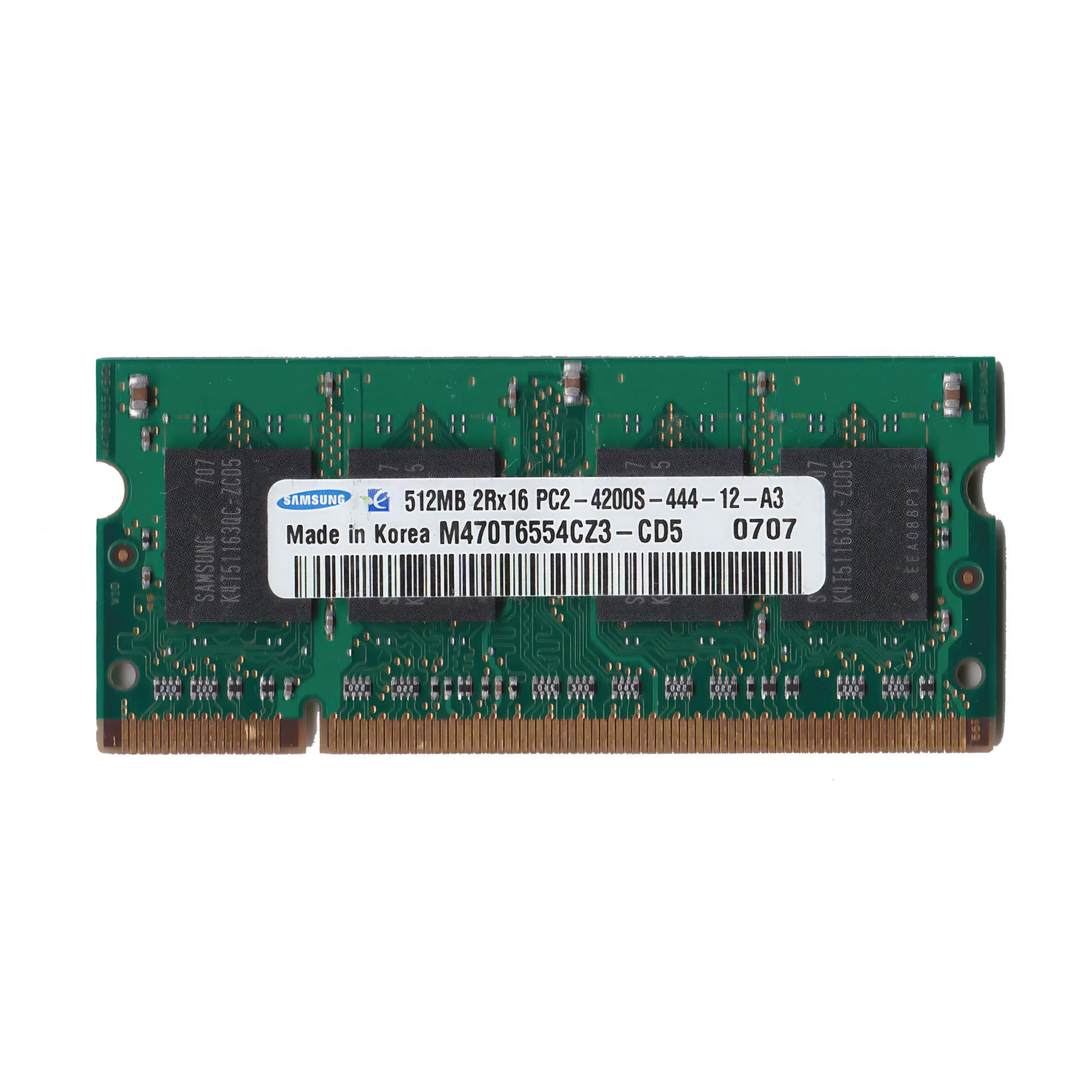 Preowned SAMSUNG 512MB 2RX16 PC2-4200S-444-12-A3 Laptop Memory Module (Untested) - Priced to Clear